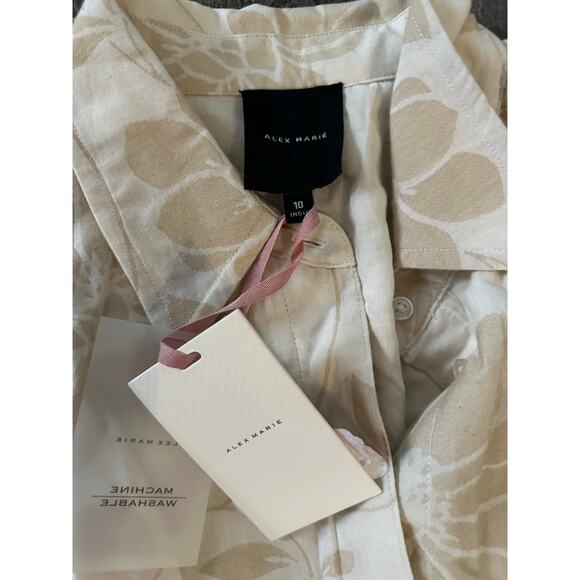 Alex Marie Women's Sand Tinsley Cotton Cap Sleeve Button Down Dress Size 10 - Picture 4 of 5